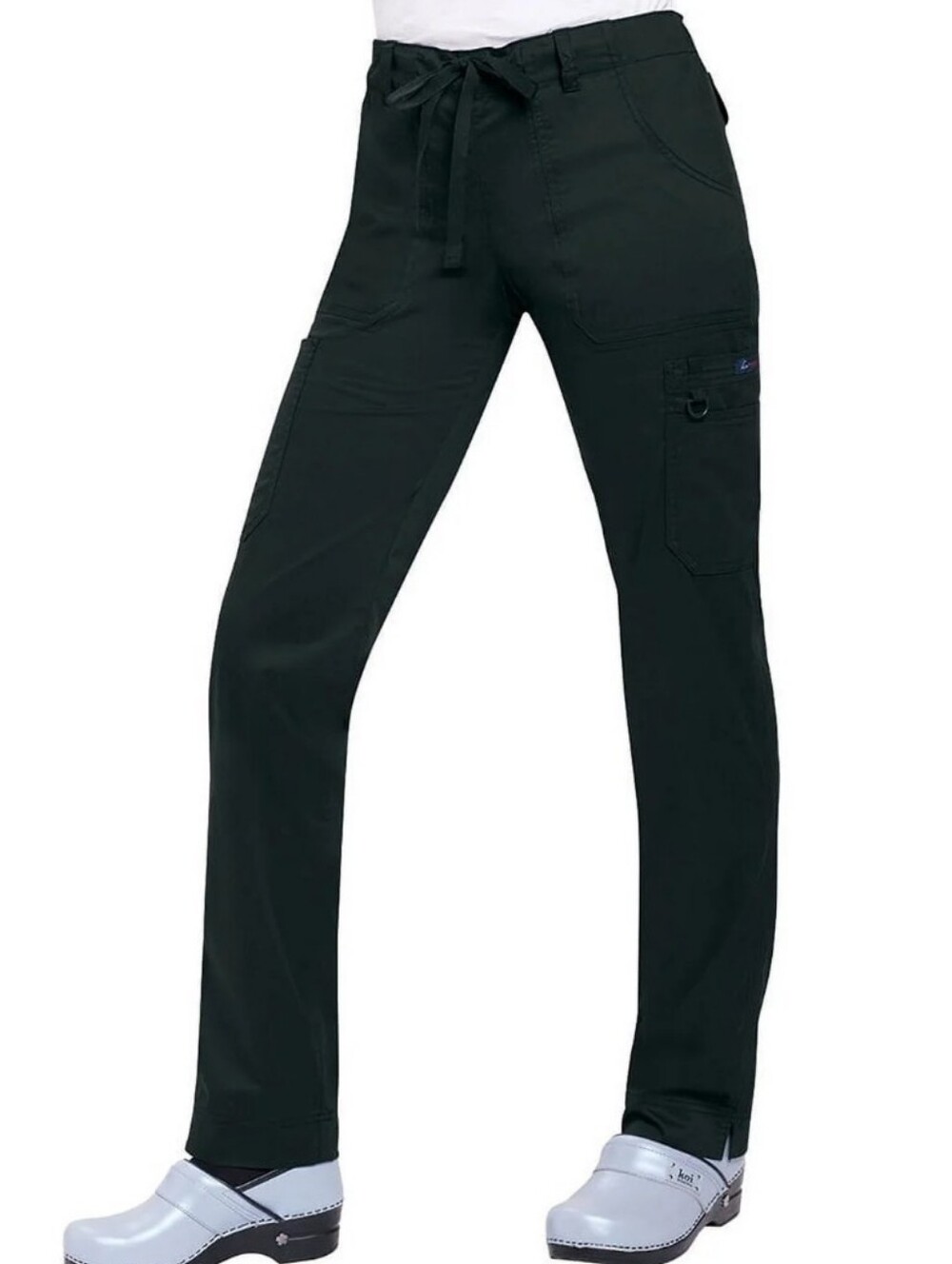 koi Lindsay Skinny Stretch Black Mid-Rise Drawstring Waist Scrub Pants, EUC, M